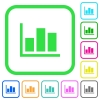Statistics vivid colored flat icons in curved borders on white background - Statistics vivid colored flat icons