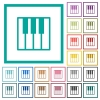 Piano keyboard flat color icons with quadrant frames - Piano keyboard flat color icons with quadrant frames on white background