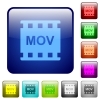 MOV movie format color square buttons - MOV movie format icons in rounded square color glossy button set