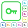 Old key vivid colored flat icons in curved borders on white background - Old key vivid colored flat icons