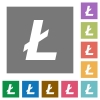 Litecoin digital cryptocurrency flat icons on simple color square backgrounds - Litecoin digital cryptocurrency square flat icons