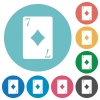Seven of diamonds card flat white icons on round color backgrounds - Seven of diamonds card flat round icons