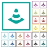 Traffic cone flat color icons with quadrant frames on white background - Traffic cone flat color icons with quadrant frames