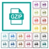 GZIP file format flat color icons with quadrant frames on white background - GZIP file format flat color icons with quadrant frames