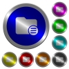 Directory options icons on round luminous coin-like color steel buttons - Directory options luminous coin-like round color buttons