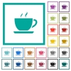 Cup of coffee flat color icons with quadrant frames on white background - Cup of coffee flat color icons with quadrant frames