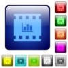 Movie statistics color square buttons - Movie statistics icons in rounded square color glossy button set