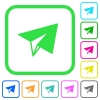 Paper plane vivid colored flat icons in curved borders on white background - Paper plane vivid colored flat icons