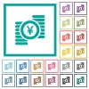 Yen coins flat color icons with quadrant frames - Yen coins flat color icons with quadrant frames on white background