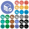 Package delivered round flat multi colored icons - Package delivered multi colored flat icons on round backgrounds. Included white, light and dark icon variations for hover and active status effects, and bonus shades on black backgounds.