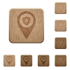 Fire station GPS map location on rounded square carved wooden button styles - Fire station GPS map location wooden buttons