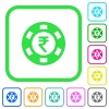 Indian Rupee casino chip vivid colored flat icons - Indian Rupee casino chip vivid colored flat icons in curved borders on white background