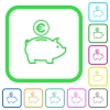 Euro piggy bank vivid colored flat icons - Euro piggy bank vivid colored flat icons in curved borders on white background