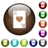 King of hearts card white icons on round color glass buttons - King of hearts card color glass buttons