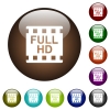 Full HD movie format white icons on round color glass buttons - Full HD movie format color glass buttons