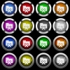 Cancel folder white icons in round glossy buttons with steel frames on black background. The buttons are in two different styles and eight colors. - Cancel folder white icons in round glossy buttons on black background