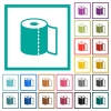 Paper towel flat color icons with quadrant frames on white background - Paper towel flat color icons with quadrant frames