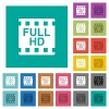 Full HD movie format multi colored flat icons on plain square backgrounds. Included white and darker icon variations for hover or active effects. - Full HD movie format square flat multi colored icons