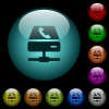 VoIP services icons in color illuminated spherical glass buttons on black background. Can be used to black or dark templates - VoIP services icons in color illuminated glass buttons