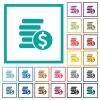 Dollar coins flat color icons with quadrant frames - Dollar coins flat color icons with quadrant frames on white background