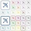 Bow with arrow outlined flat color icons - Bow with arrow color flat icons in rounded square frames. Thin and thick versions included.