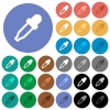 Color picker round flat multi colored icons - Color picker multi colored flat icons on round backgrounds. Included white, light and dark icon variations for hover and active status effects, and bonus shades on black backgounds.