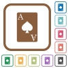 Ace of spades card simple icons in color rounded square frames on white background - Ace of spades card simple icons