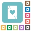 Ace of hearts card rounded square flat icons - Ace of hearts card white flat icons on color rounded square backgrounds