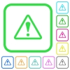 Triangle shaped warning sign vivid colored flat icons - Triangle shaped warning sign vivid colored flat icons in curved borders on white background