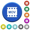 MOV movie format round color beveled buttons with smooth surfaces and flat white icons - MOV movie format beveled buttons