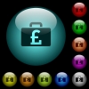 Pound bag icons in color illuminated spherical glass buttons on black background. Can be used to black or dark templates - Pound bag icons in color illuminated glass buttons