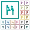 Yen cash machine flat color icons with quadrant frames on white background - Yen cash machine flat color icons with quadrant frames