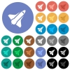 Space shuttle multi colored flat icons on round backgrounds. Included white, light and dark icon variations for hover and active status effects, and bonus shades on black backgounds. - Space shuttle round flat multi colored icons