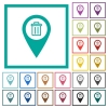 Delete GPS map location flat color icons with quadrant frames - Delete GPS map location flat color icons with quadrant frames on white background