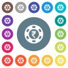Indian Rupee casino chip flat white icons on round color backgrounds - Indian Rupee casino chip flat white icons on round color backgrounds. 17 background color variations are included.