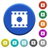 Certified movie beveled buttons - Certified movie round color beveled buttons with smooth surfaces and flat white icons