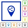 Share GPS map location flat framed icons - Share GPS map location flat color icons in square frames on white background