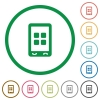 Mobile applications flat icons with outlines - Mobile applications flat color icons in round outlines on white background