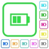 Half battery with two load units vivid colored flat icons - Half battery with two load units vivid colored flat icons in curved borders on white background