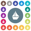 Sailboat flat white icons on round color backgrounds - Sailboat flat white icons on round color backgrounds. 17 background color variations are included.