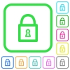 Locked padlock with keyhole vivid colored flat icons - Locked padlock with keyhole vivid colored flat icons in curved borders on white background