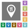Restaurant GPS map location square flat icons - Restaurant GPS map location flat icons on simple color square backgrounds