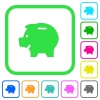 Left facing piggy bank vivid colored flat icons in curved borders on white background - Left facing piggy bank vivid colored flat icons