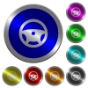 Steering wheel luminous coin-like round color buttons - Steering wheel icons on round luminous coin-like color steel buttons