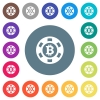 Bitcoin casino chip flat white icons on round color backgrounds. 17 background color variations are included. - Bitcoin casino chip flat white icons on round color backgrounds