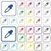 Color picker outlined flat color icons - Color picker color flat icons in rounded square frames. Thin and thick versions included.