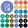 Document setup round flat multi colored icons - Document setup multi colored flat icons on round backgrounds. Included white, light and dark icon variations for hover and active status effects, and bonus shades on black backgounds.