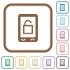 Smartphone unlock simple icons in color rounded square frames on white background - Smartphone unlock simple icons