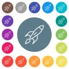 Launched rocket flat white icons on round color backgrounds. 17 background color variations are included. - Launched rocket flat white icons on round color backgrounds