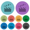 Clapperboard darker flat icons on color round background - Clapperboard color darker flat icons